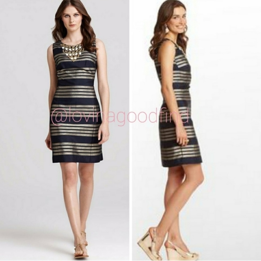 LILLY PULITZER Navy Gold Sleeveless Virginia Dress NWT SZ 6